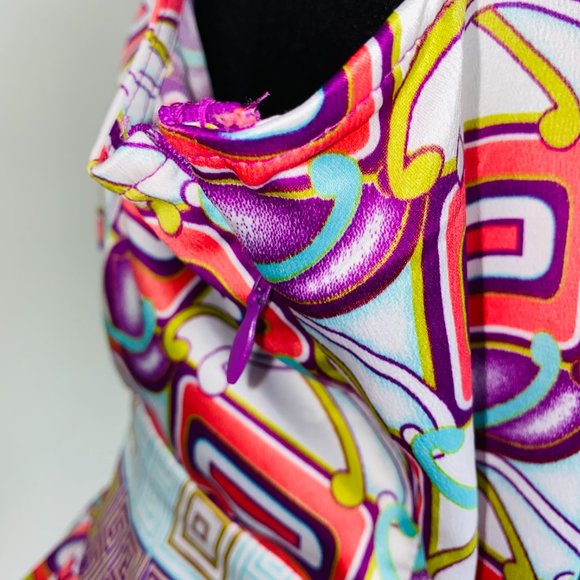 Nicole by Nicole Miller Greek Abstract Print V-Neck Tie Back Blouse 14 - Picture 4 of 7